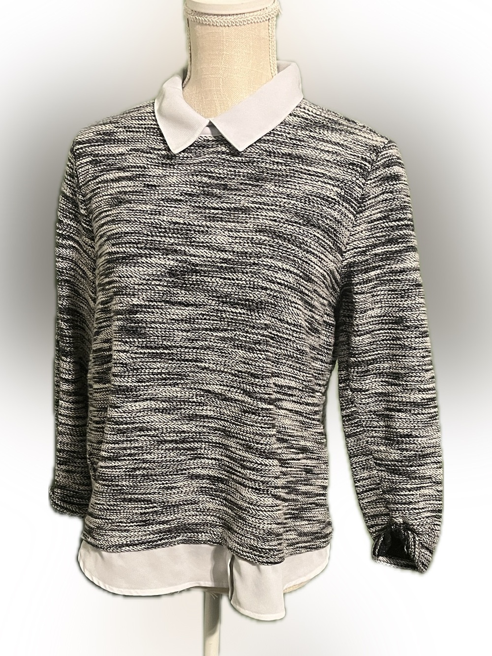 Ann Taylor Black and White Knit Pullover, L